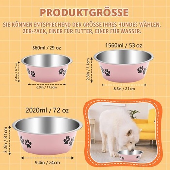 Misky pre psov, 2 kusy, misky na kŕmenie z nerezovej ocele s protišmykovým silikónovým dnom, kovová