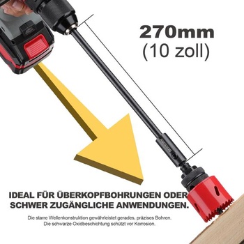 GEINXURN Predĺženie 270 mm pre dierové píly s aretačným mechanizmom, šesťhranným uťahovákom 3/8
