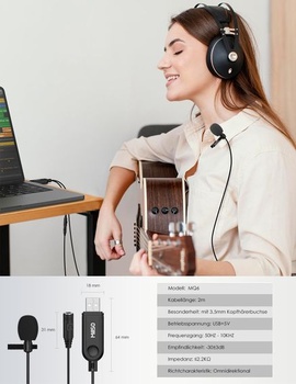 MillSO USB klopový mikrofón s 3,5mm jackom pre monitoring, všesmerový USB A nacvakávací mini