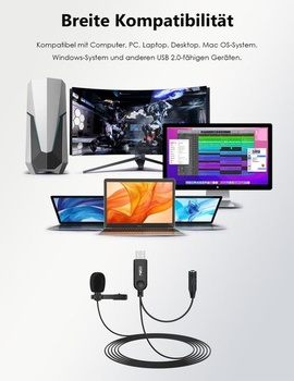MillSO USB klopový mikrofon s 3,5mm jackem pro monitoring, všesměrový USB A nacvakávací mini