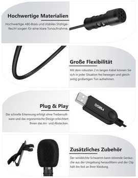 MillSO USB klopový mikrofón s 3,5mm jackom pre monitoring, všesmerový USB A nacvakávací mini