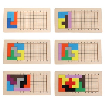 Dve drevené puzzle Pentomino, tangram hlavolam pre deti Pentomino