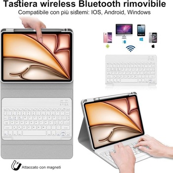 IVEOPPE kryt s klávesnicí pro iPad Air 11 (M4 2026/M3 2025/M2 2024), odnímatelný italský kryt s