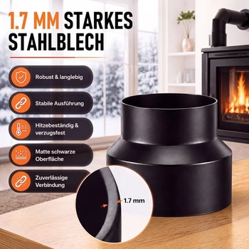 Redukcia dymovodu Enhon 150 na 120 mm, oceľová redukcia s hrúbkou 1,7 mm, redukcia komínovej rúrky,