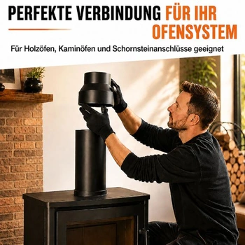 Redukcia dymovodu Enhon 150 na 120 mm, oceľová redukcia s hrúbkou 1,7 mm, redukcia komínovej rúrky,