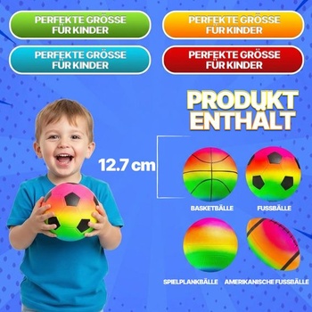 Súprava 4 mini športových loptičiek PlayBolt, 13 cm, s ručnou pumpičkou pre deti