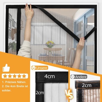 Magnetická síť proti hmyzu na dveře, 90x200 cm, černá ochrana proti hmyzu na balkonové dveře, síť