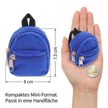 HEMOTON Mini batoh - přívěsek na klíče - modrý, miniaturní doplněk pro panenky, malá kapsa na zip