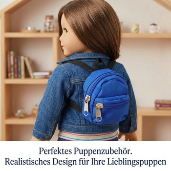 HEMOTON Mini batoh - prívesok na kľúče - modrý, miniatúrny doplnok pre bábiky, malé vrecko na zips