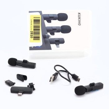 Bezdrôtový klopový mikrofón KUKIHO pre iPhone/iPad/Android (2 vysielače), mini klipový mikrofón s