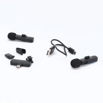 Bezdrátový klopový mikrofon KUKIHO pro iPhone/iPad/Android (2 vysílače), mini klipový mikrofon s