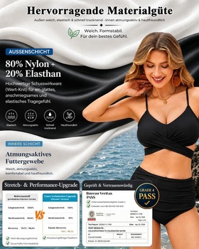 Dámský bikinový set, stahování bříška, sexy dvoudílné plavky s vysokým pasem a push-up vzorem, top