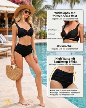 Dámske bikiny, vysoký pás, sťahujúce push-up bikiny s kosticami, zavinovací strih, výstrih do V,