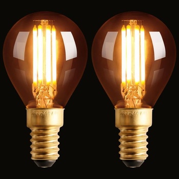 Terafeels 2 kusy E14 LED vintage žiarovky, G45, 4W, rovné vlákno, 2200K teplé žlté svetlo,
