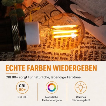 Terafeels 2 kusy E14 LED vintage žiarovky, G45, 4W, rovné vlákno, 2200K teplé žlté svetlo,