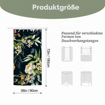 Umělecký květinový sprchový závěs - ručně malovaný styl koupelnové dekorace, voděodolná