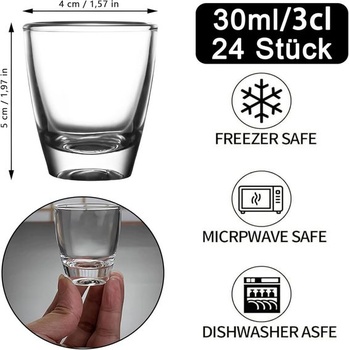 24 ks panákov, 35ml panáky, tvrdený sklenený hrnček, rovný, s hrubým dnom, na grappu, vodku, ouzo,