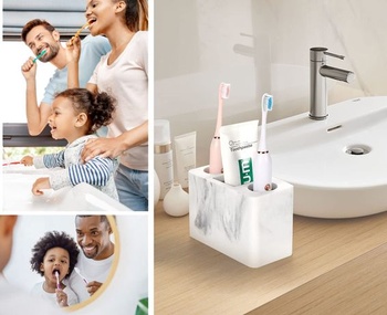 Držiak na zubnú kefku Luxspire, živicový, 3 priehradky, okruhliakovo biela