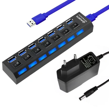 7portový USB hub s napájaním 5V 2A, rozbočovač USB 3.0 + 2.0