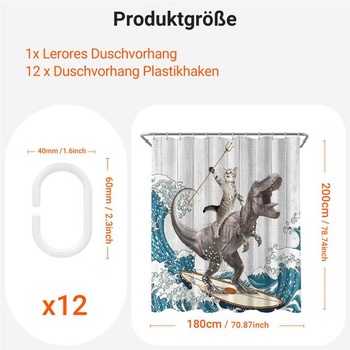 Sprchový záves Lerores 180x200 cm s motívom mačiek a dinosaurov, spevnený lem, proti plesniam,