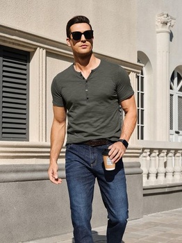 Pánska henley košeľa s krátkym rukávom, pánska ležérna košeľa, vintage štýl, ľahké tričko s