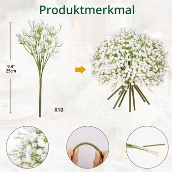 Briful 10 kusov umelých kvetov Baby's Breath, gypsophila, umelé kvety ako skutočné umelé vetvy,