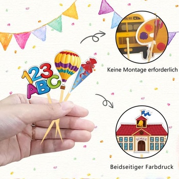 24dílná ozdoba na dorty s motivem začátku školního roku, ozdoba na cupcakes pro začátečníky