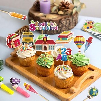 24dílná ozdoba na dorty s motivem začátku školního roku, ozdoba na cupcakes pro začátečníky