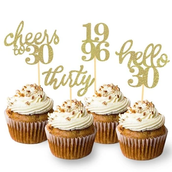 24 třpytivých ozdob na muffiny k 30. narozeninám, nové zlaté