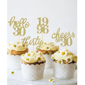 24 třpytivých ozdob na muffiny k 30. narozeninám, nové zlaté