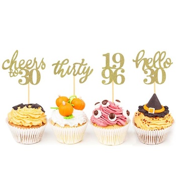 24 třpytivých ozdob na muffiny k 30. narozeninám, nové zlaté