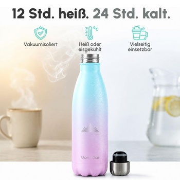 Láhev na vodu Mont-Clair z nerezové oceli 1 l, azurová a růžová Azurová a růžová 1000 ml
