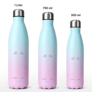 Láhev na vodu Mont-Clair z nerezové oceli 1 l, azurová a růžová Azurová a růžová 1000 ml
