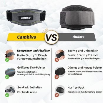 CAMBIVO Tenisová ortéza na lakeť, sada 2 kusov, nastaviteľná ortéza na lakeť s EVA výstelkou, ortéza