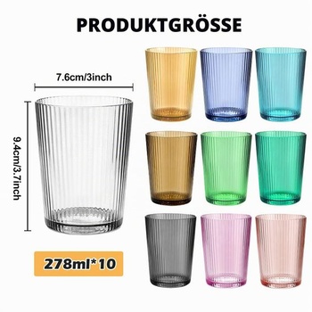 10 plastových pohárov, 278 ml, Farebné plastové poháre na pitie, Kempingové poháre vyrobené z