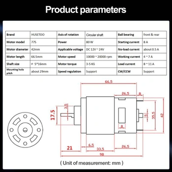 775 DC motor, vysoký krútiaci moment, 12V DC motor, jednosmerný motor, max. 20000 ot./min, dvojitá