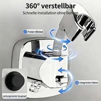 Držák sprchové hlavice otočný o 360° s přísavkou | Nosnost 10 kg, praktický držák sprchové hlavice
