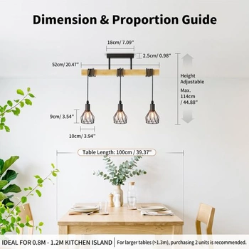 LVWIT Závesná lampa s 3 žiarovkami E14 Jedálenská stolná lampa, stropná lampa Kuchynská lampa Vintage,