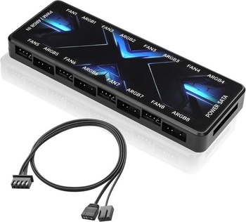 MEIRIYFA ARGB PWM Controller Hub 12V 4-pinový PWM a 5V 3-pinový ARGB s SATA napájaním 2-v-1 Hub