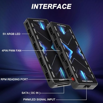 MEIRIYFA ARGB PWM Controller Hub 12V 4-pinový PWM a 5V 3-pinový ARGB s SATA napájaním 2-v-1 Hub