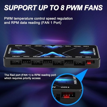 MEIRIYFA ARGB PWM Controller Hub 12V 4-pinový PWM a 5V 3-pinový ARGB s SATA napájaním 2-v-1 Hub