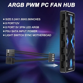 MEIRIYFA ARGB PWM Controller Hub 12V 4-pinový PWM a 5V 3-pinový ARGB s SATA napájaním 2-v-1 Hub