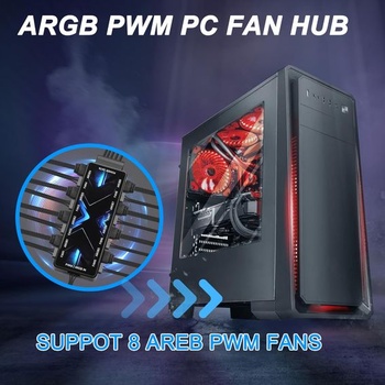 MEIRIYFA ARGB PWM Controller Hub 12V 4-pinový PWM a 5V 3-pinový ARGB s SATA napájaním 2-v-1 Hub