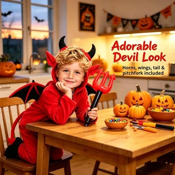 Kostým ďábla s kapucí, křídly a ocasem, démonické oblečení na Halloween, karneval, dětský kostým