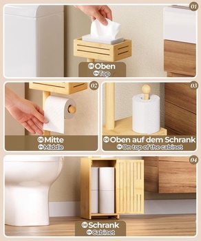 Držák toaletního papíru Yorbay Bamboo, stojící s úložným prostorem: výška 73,5 cm, barva bambusu