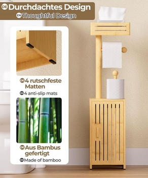Držák toaletního papíru Yorbay Bamboo, stojící s úložným prostorem: výška 73,5 cm, barva bambusu