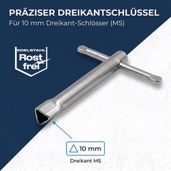 Nouzový odemykací klíč M5 - trojúhelníkový klíč 10 mm | Výtahový/hasičský klíč DIN 22417, maximální