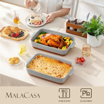 Veľká kameninová zapekacia misa MALACASA, 4,5 l, 35 x 23,8 cm, sivá