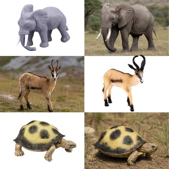 SIENON 21dielna hracia sada so safari zvieratami s baobabom a brožúrou, realistické plastové figúrky