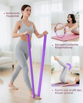 Sada kruhov na pilates Abahub pre ženy, domáce cvičenie pre silu a flexibilitu, fialová, 3dielna
